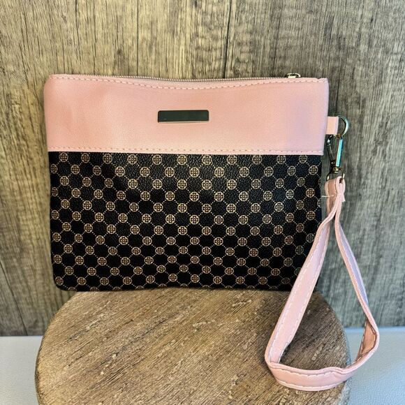 Pink Brown Clutch Wristlet Purse Travel Bag FAST SHIP NeW - Picture 1 of 6